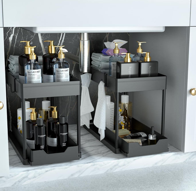 Under Sink Organizer 2 Pack, Bathroom Cabinet Organizer