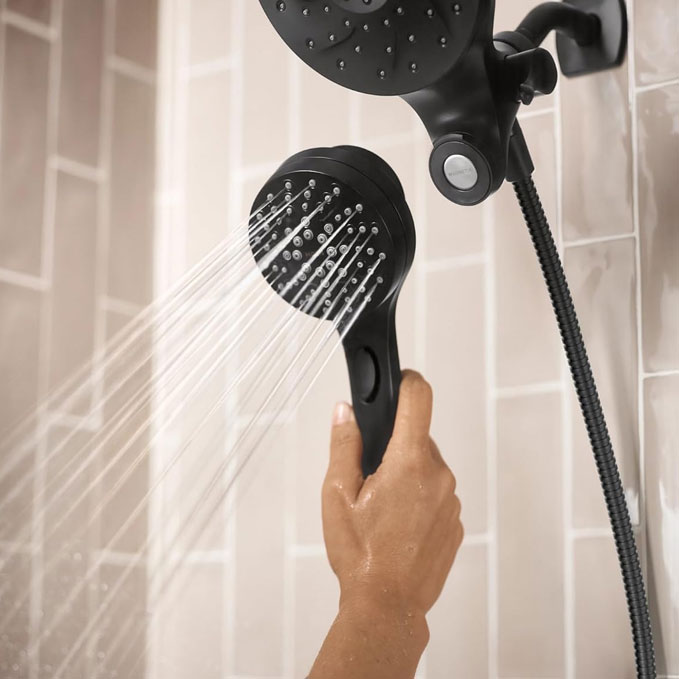 Matte Black Dual Showerhead with Metal Hose