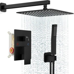 Black Rainfall Shower Faucet Set with Square Head