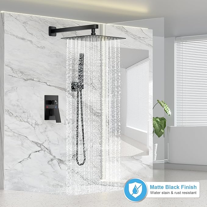 Black Rainfall Shower Faucet Set with Square Head - Image 2