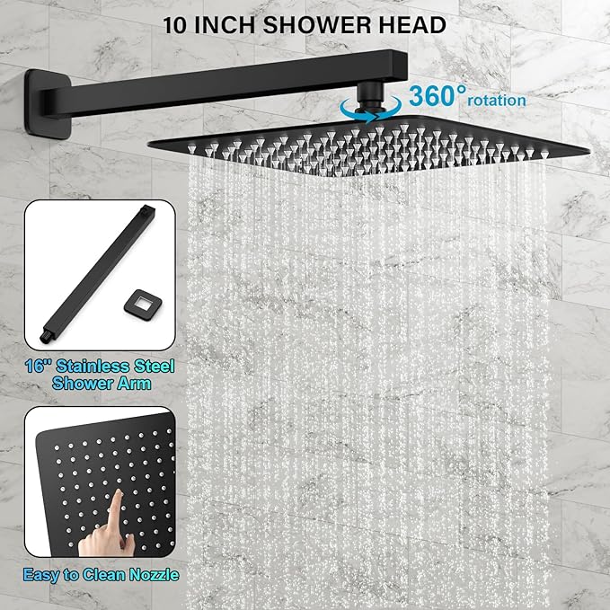 Black Rainfall Shower Faucet Set with Square Head - Image 3